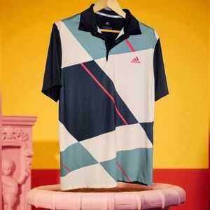 Adidas L Men's Geometric Polo Shirt - Navy, White, and Pink